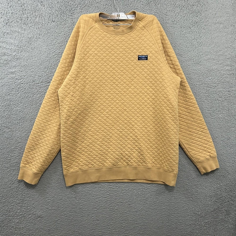LL Bean Sweatshirt Men Large Tall Yellow Quilted Traditional Fit Crewneck 511598